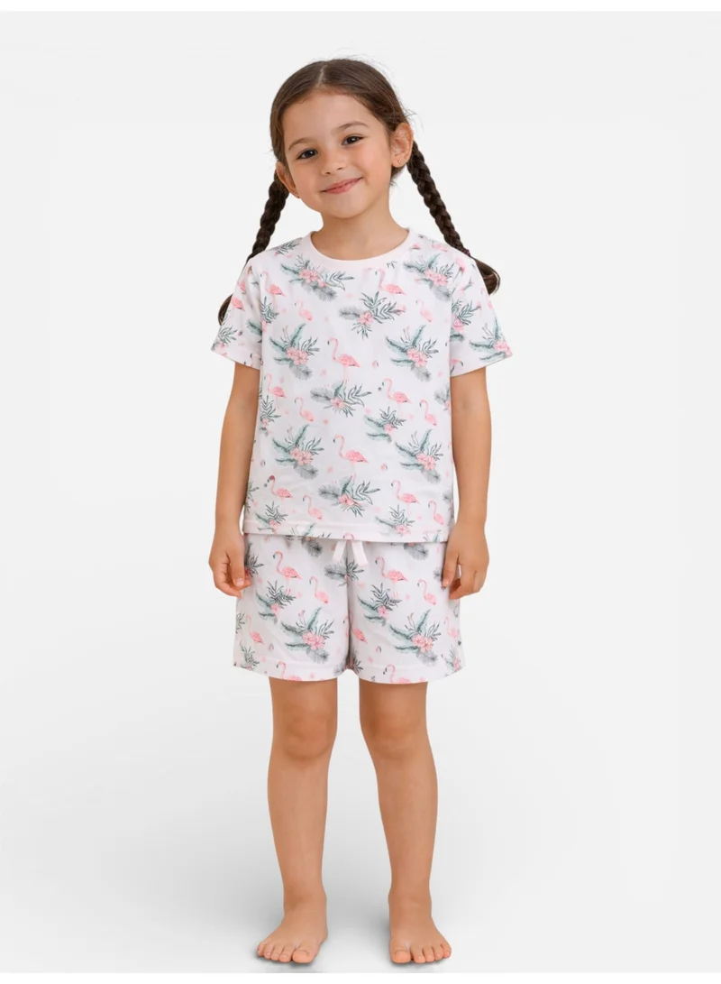 Victor And Jane  Girls Flamingo Print Cotton Pajama Set – T-Shirt & Shorts Nightwear for Women | Best Price UAE